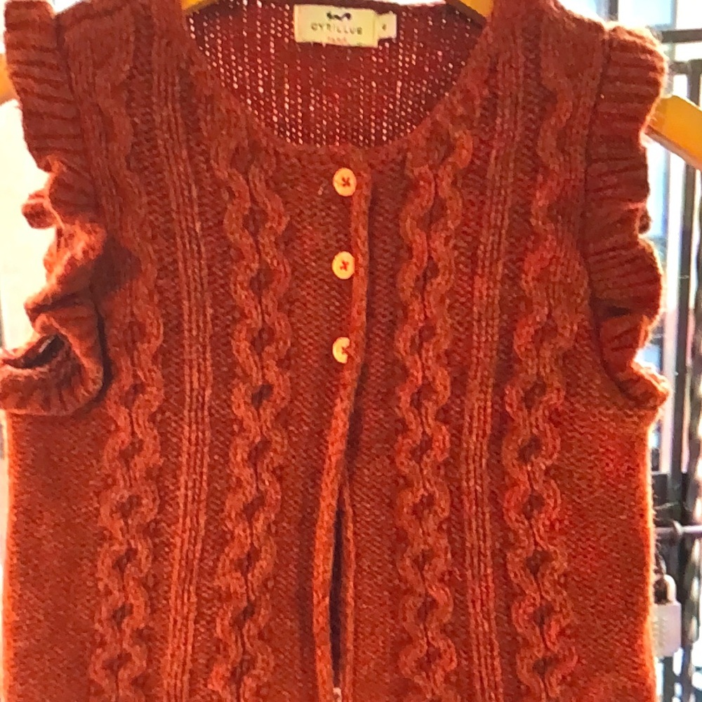 Cyrillus Kids Girls Ruffled Cable Knit Cardigan in Warm Rust, Size 6